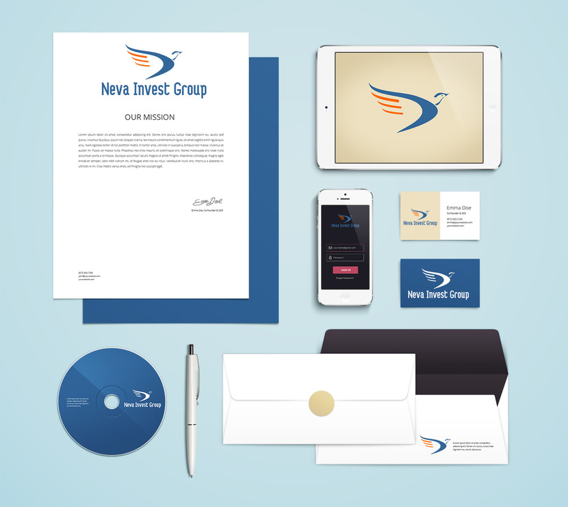 2 - Фирменный стиль инвестиционно-торговой компании (Логотип, визитки, бланк компании, печать, подобрать фирменные цвета и шрифты)