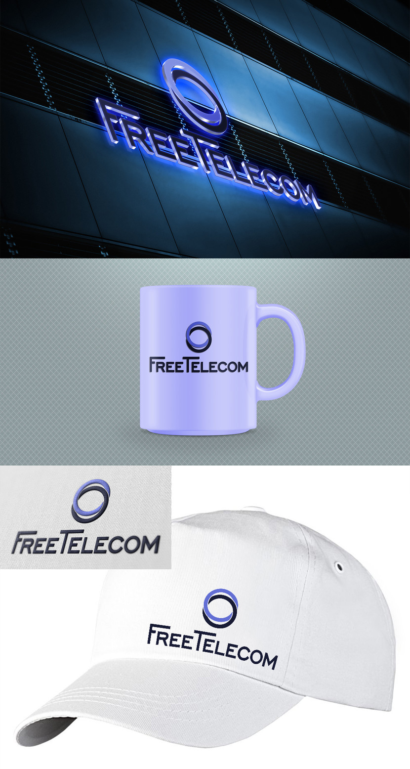 лого FREETELECOM, два варианта логотипа, знак в названии и отдельно - Разработка фирменного стиля компании (логотип, фирменные футболки и кепки,кружки,ручки,бланк компании) и подобрать шрифты для использования компанией