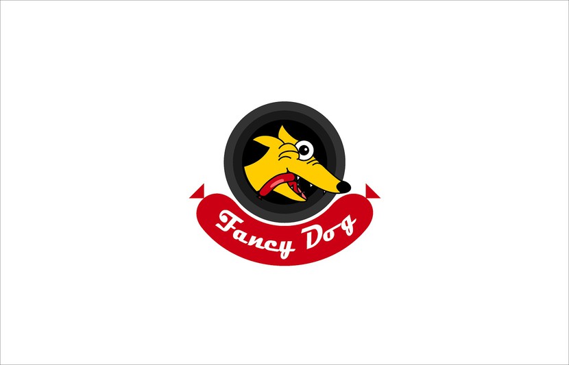 Пес по кличке "Горчица"=) - Разработка логотипа для сети кафе формата стрит-фуд "FANCY DOG", основа меню - хотдоги.
