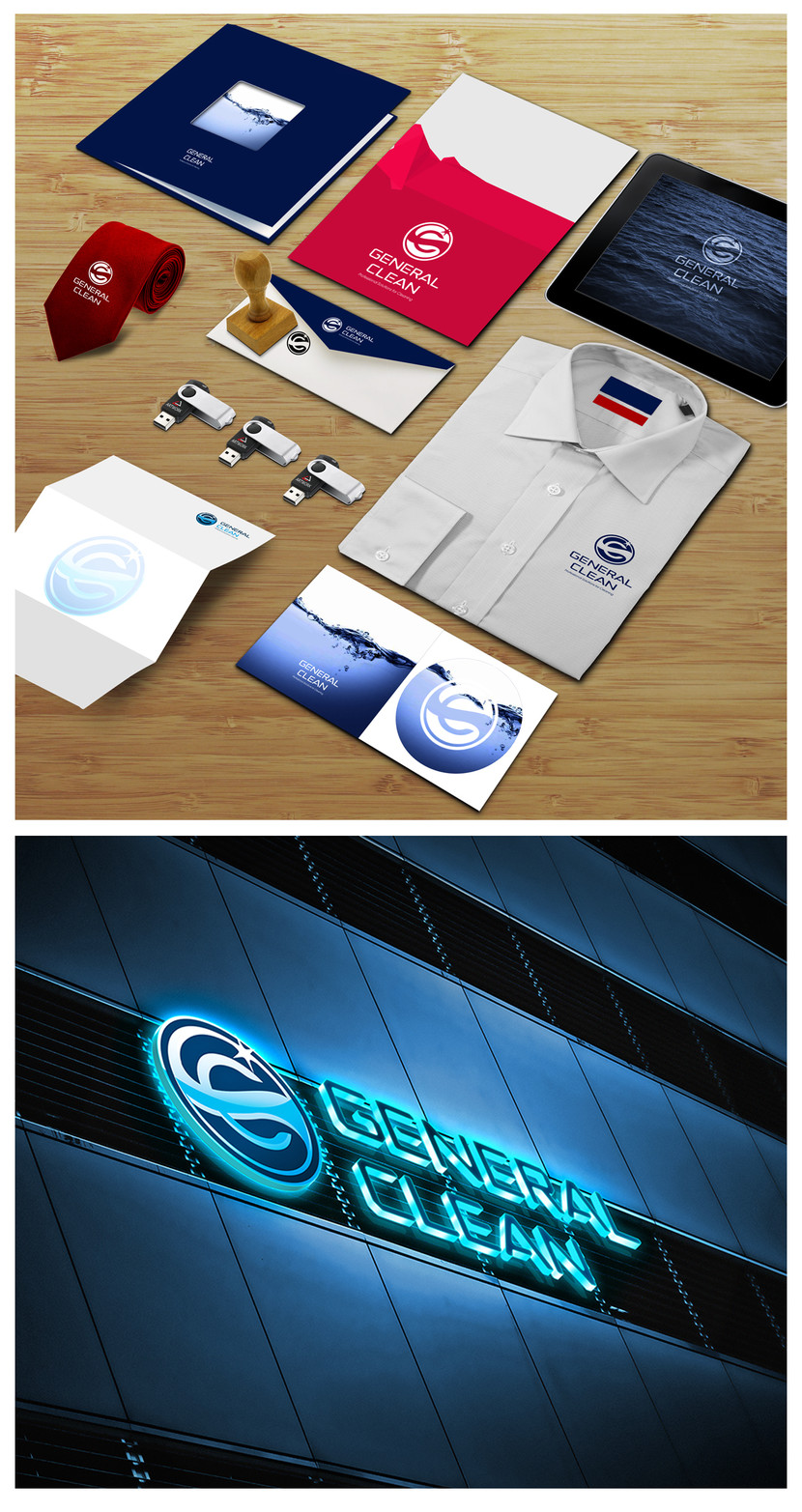 mock up_фирменный стиль_вывеска - Разработка логотипа и фирменного стиля компании General Clean