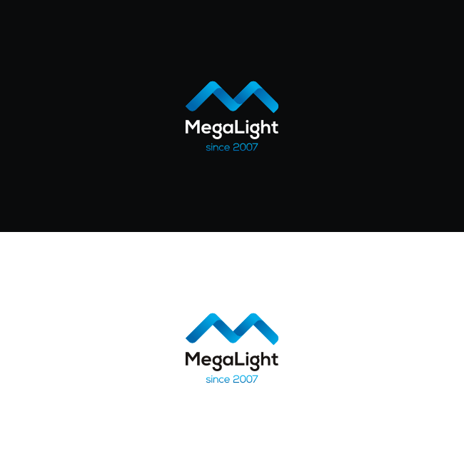 Светящаяся буква М, по центру которой перевёрнутая L. Лаконично, чисто, современно. - Создание нового логотипа компании МегаЛайт