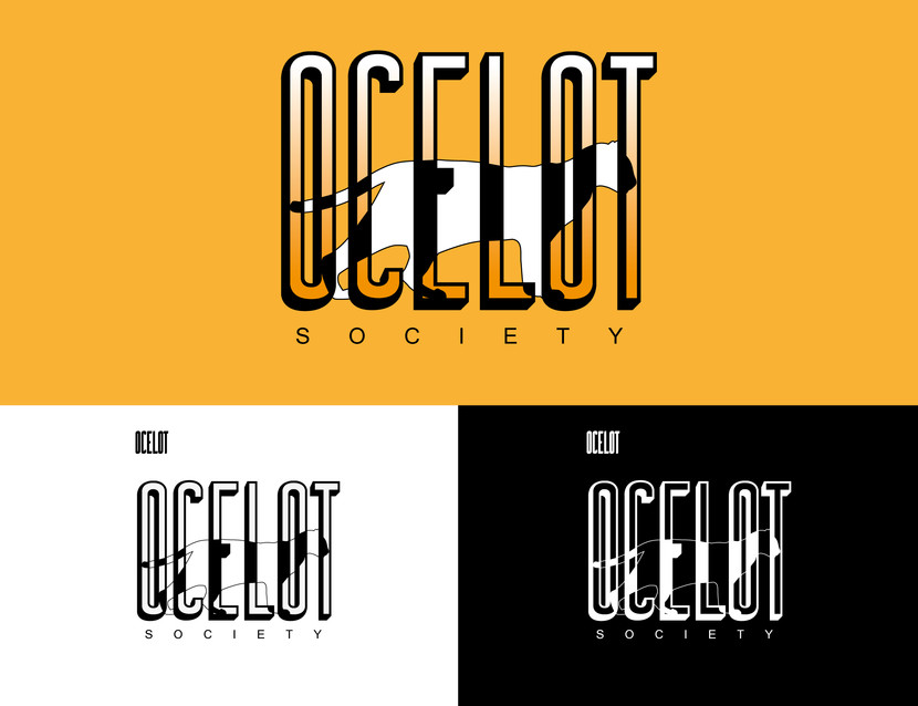 Этот комбинированный логотип представляет собой сочетание объемного, изящного, современного шрифта с завуалированным силуэтом оцелота. - Логотип для парижской студии разработки видеоигр Ocelot Society