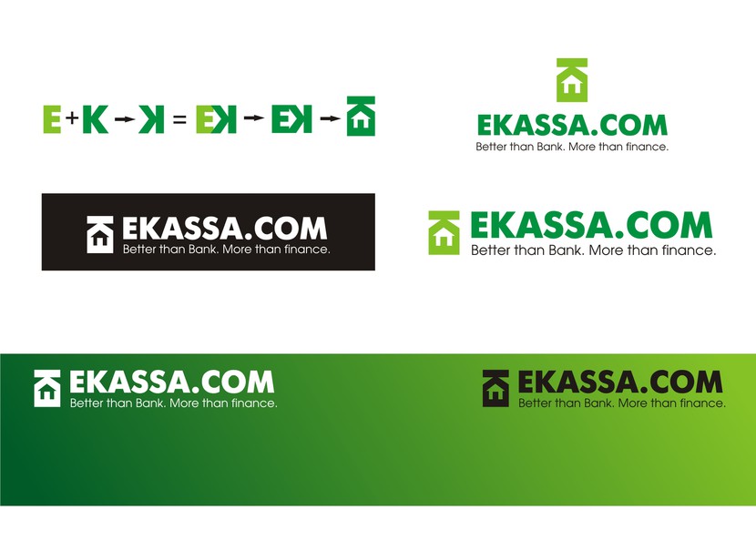Логотип Ekassa.com
Знак логотипа состоит из двух букв "Е" и "К" при соединении и повороте этих букв под 90 градусов, мы видим символ, в котором прочитывается " домик", что символизирует спокойствие, надежность и уверенность.
Знак можно использовать в дальнейшем, как иконку (пиктограмму) в программах, для входа в кассу. - Разработка логотипа для универсального финансового сервиса