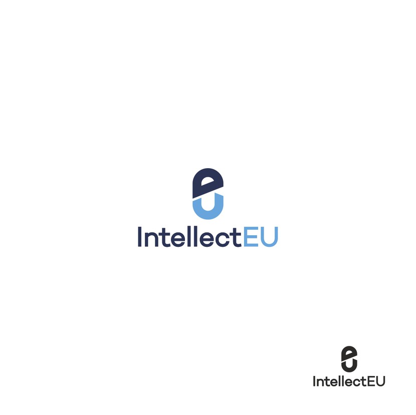 Лого в форме буквы "Е", низ -  "U", а белое пространство "i" - Логотип для компании IntellectEU