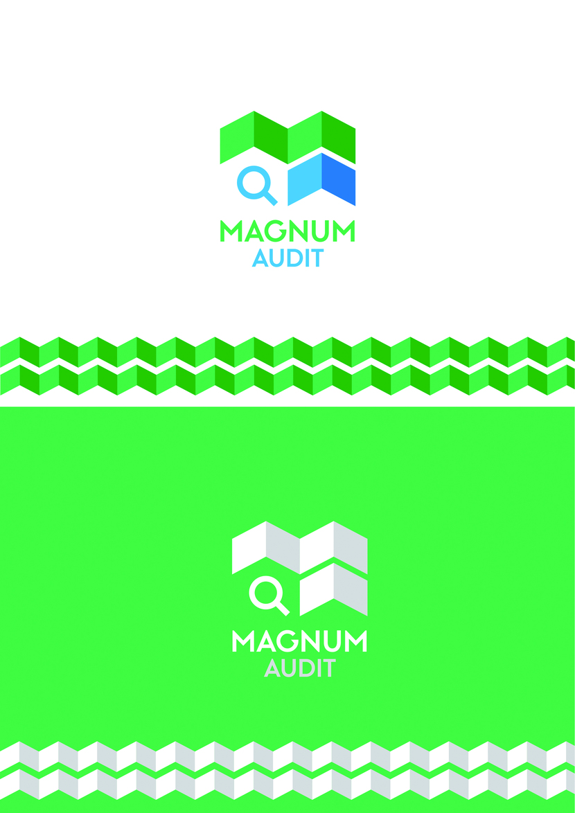 M+A... Лупа+Бумаги=Аудит... Стрелки вверх=Рост) - Логотип и фирменный стиль для аудиторской организации