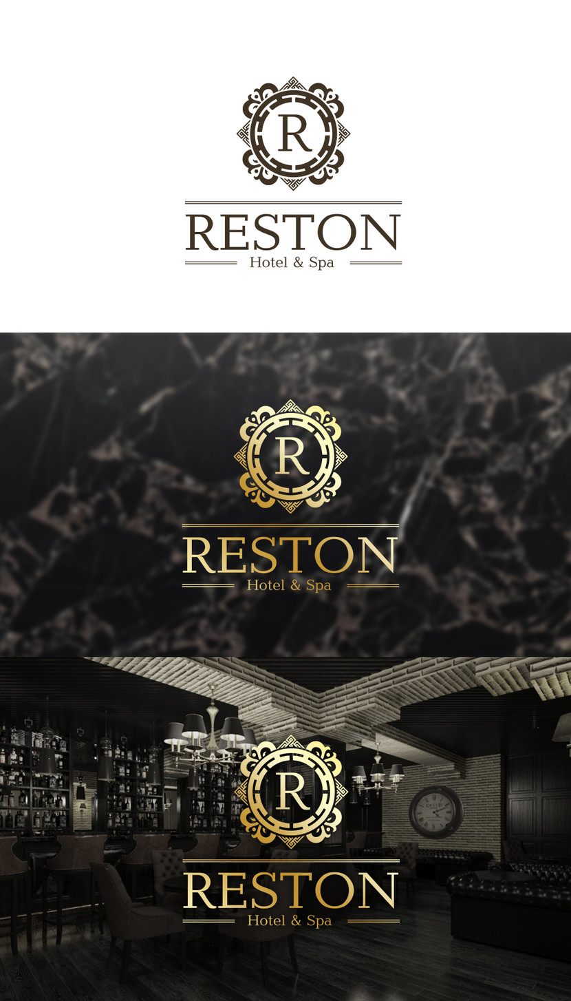 Фирменный, стильный и строгий логотип. Помимо этого в логотипе обыграны традиционные орнаменты (в частности такие, как алхан хээ и "вечный узел") - Фирменный стиль гостиницы: Reston hotel & Spa
