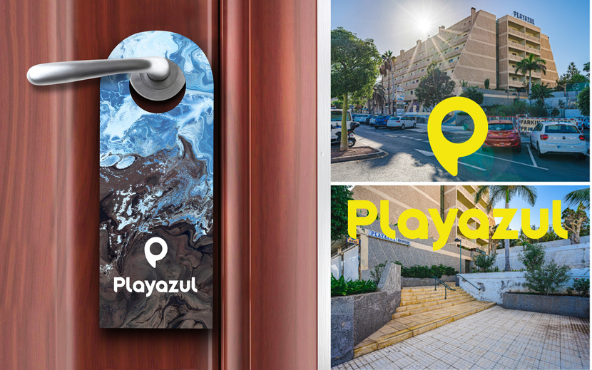 Разработка логотипа и элементов фирменного стиля для комплекса туристических апартаментов Playazul, расположенного на Тенерифе.
