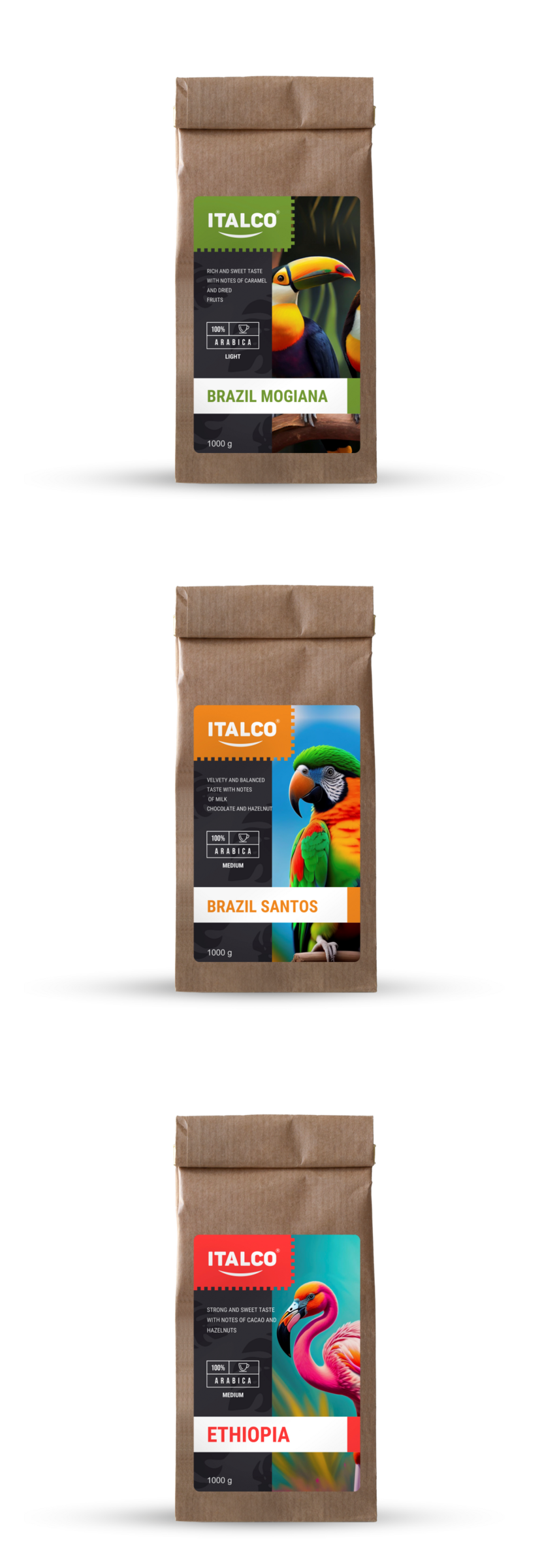   - Разработка дизайна 3 этикеток на кофе в зёрнах ITALCO 100% АРАБИКА для Wildberries