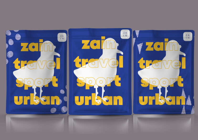Разработка дизайна упаковки для компании "ZAIN" Дизайн упаковки матового zip-пакета для рюкзаков и сумок