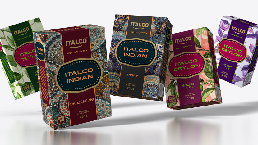 Ещё вариант. Разработку дизайна упаковки чая ITALCO (Цейлон, Индия)