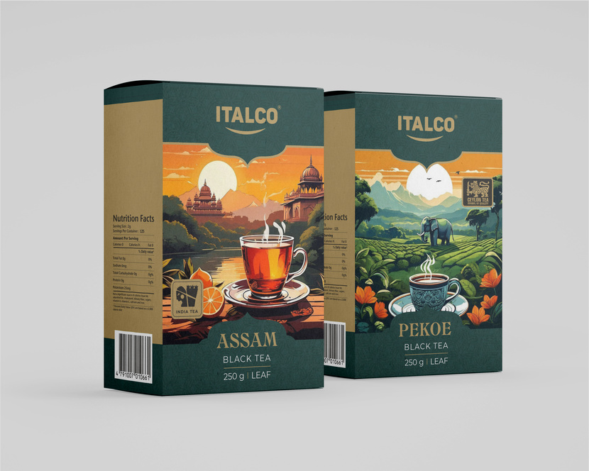 Использованы авторские иллюстрации. Цвет подложек можно менять под разные виды чая. - Разработку дизайна упаковки чая ITALCO (Цейлон, Индия)