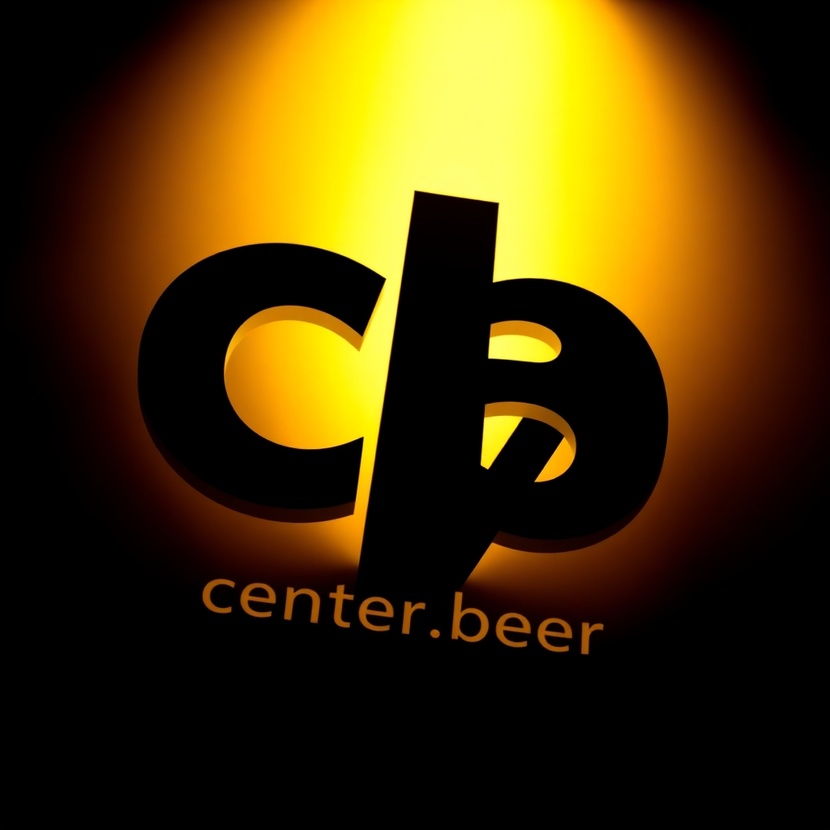 Силуэтный логотип center.beer, две буквы C и V, подсвеченный теплым золотистым светом, если смотреть под низким углом, передает роскошь и драматизм.  В дизайне используются черный и желтый цвета, как видно из прототипа приложения и веб-сайта. CENTER.BEER