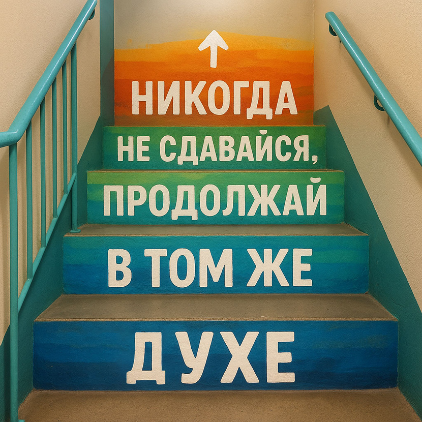 Мотивационный рисунок на лестничном проёме Мотивационный рисунок на лестничных пролетах