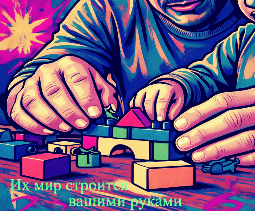 Показывает родителю его ключевую роль как «строителя» будущего ребенка.

Метасообщение: даже маленькие шаги (кубики) складываются в большой результат (замок).

Визуал метафоричен, но очень прост для понимания. Мотивационный рисунок на лестничных пролетах