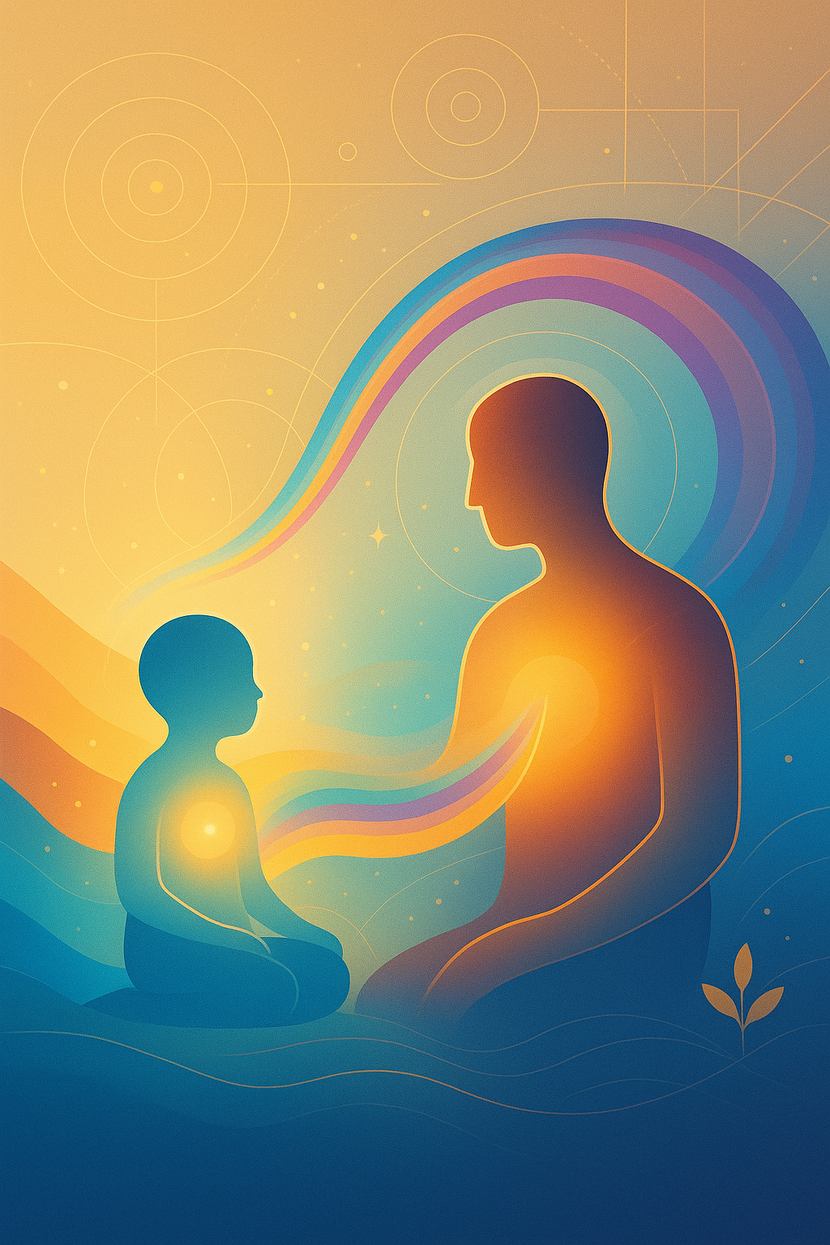 Данная работа создана как визуальный образ поддержки, принятия и возможностей развития детей с особенностями.
Композиция отражает путь ребёнка, наполненный светом, вниманием и внутренним потенциалом.
Фигура взрослого символизирует спокойствие, присутствие и опору, необходимую для раскрытия детских способностей и формирования уверенной, реализованной личности. Мотивационный рисунок на лестничных пролетах