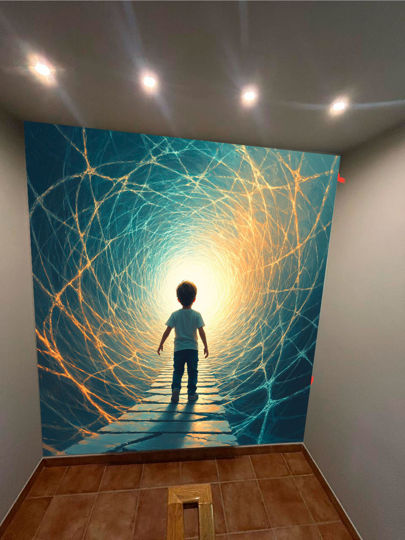 Болезнь — это заточение не тела, а сознания.
Постер должен передать одно: путь изнутри наружу. Выход из собственной головы. Освобождение из заточения, которое незримо, но ощущаемо. Мотивационный рисунок на лестничных пролетах