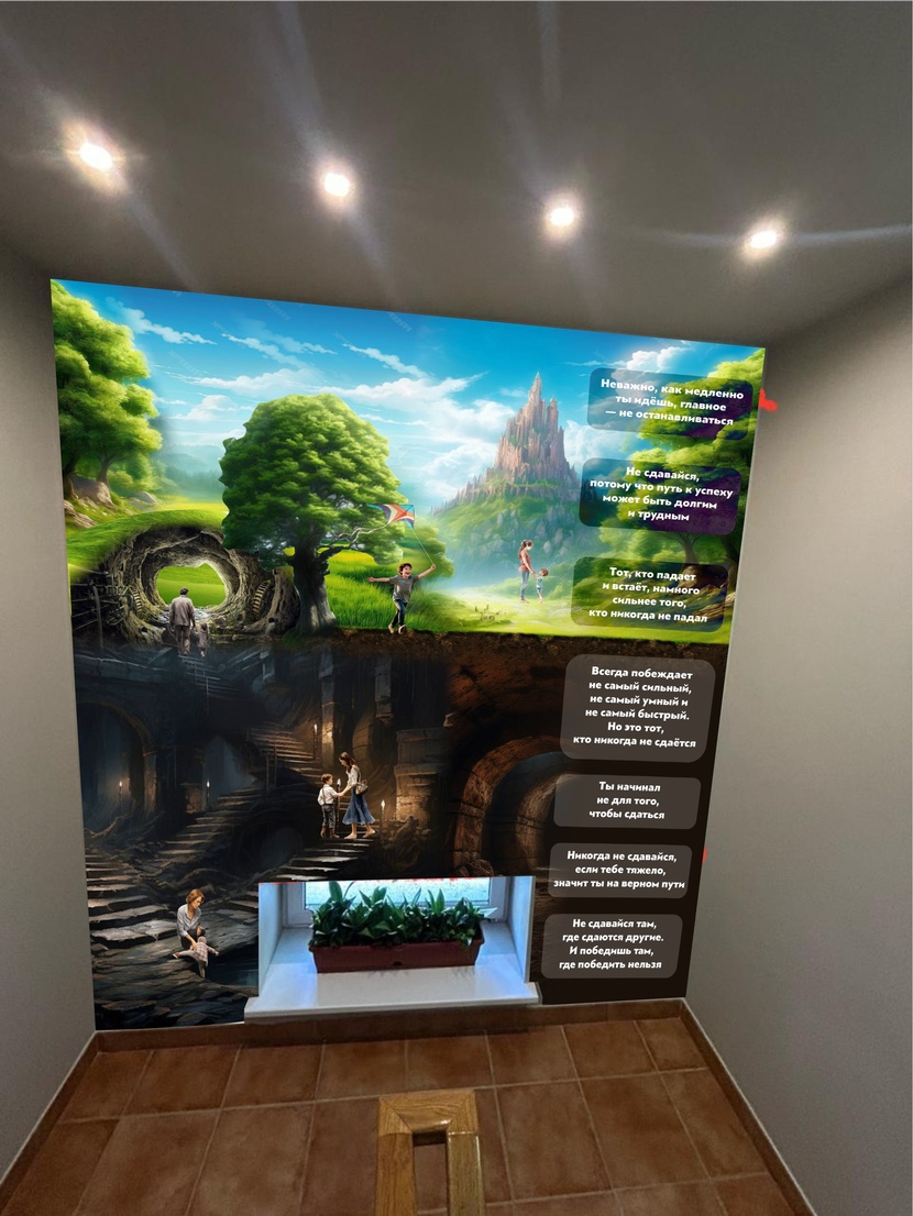 работа пока в черновом варианте, если понравится - доработаю. Мотивационный рисунок на лестничных пролетах