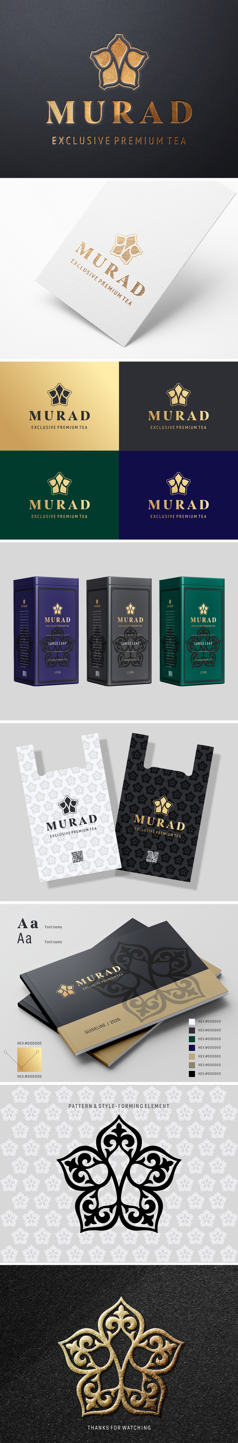 Знак в логотипе - монограмма "М" вписанная в цветок жасмина, вся графика авторская, создана для проекта - Создание премиального логотипа для торговой марки MURAD (чай в подарочной упаковке)