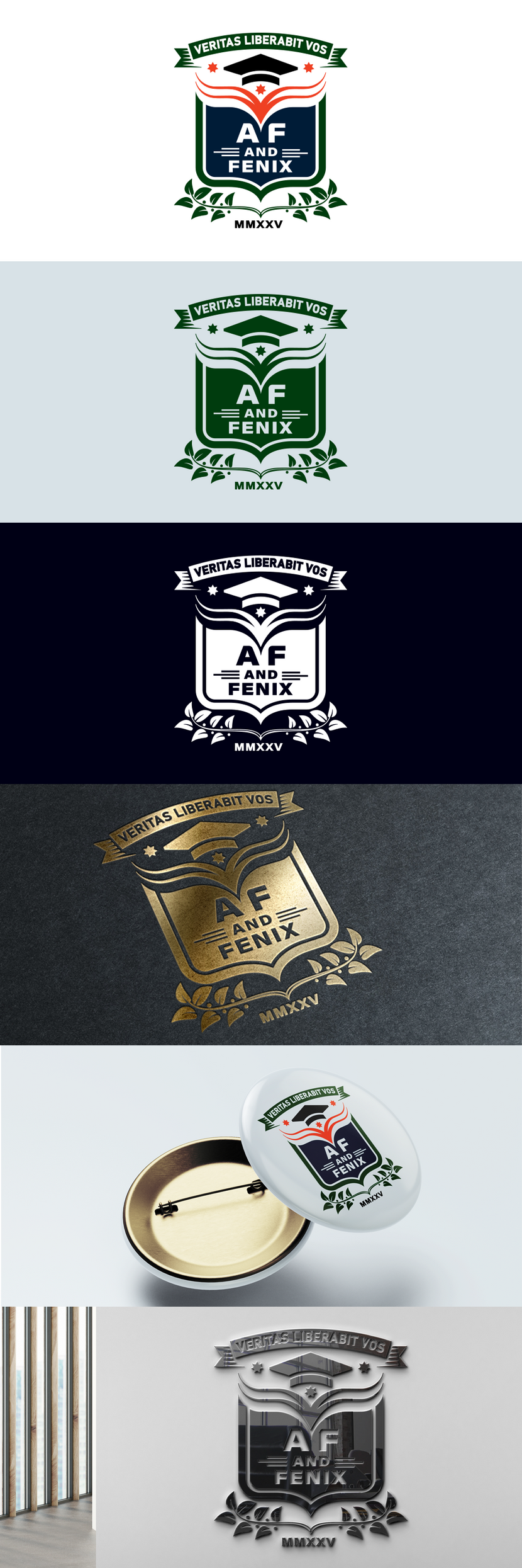 Здравствуйте. Концепт эмблемы-логотипа школы. Книга-геральдический щит — основа, базис, фундамент. Книга-феникс — учёба (труд ), перерождение, развитие. Бона-академка — полученные знания, новый этап жизни. Три звезды: учёба, знания, свобода. Взял на себя смелость заменить амперсанд  союзом "И",  хотя не уверен, что в название звучит и написано по-английски... Логотип для детского образовательного центра