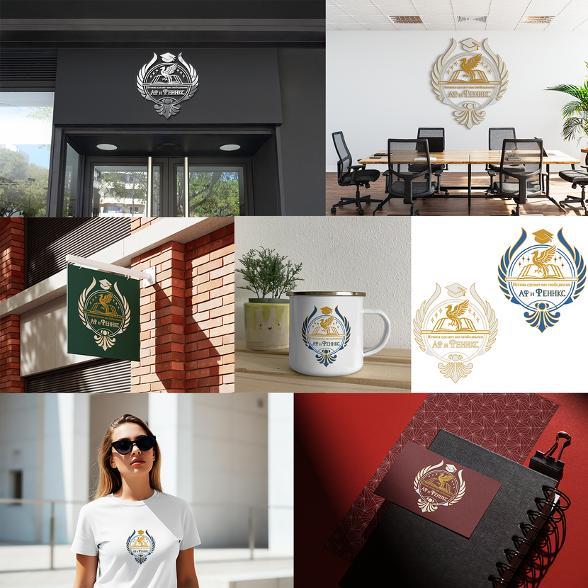 Логотип представляет собой яркий и вдохновляющий символ, отражающий ценности образования, роста и самопознания. В центре композиции — золотой феникс, величественно восстающий из раскрытой книги, что символизирует возрождение через знания и стремление к истине. Над фениксом — академическая шапочка, подчеркивающая образовательную направленность школы.
Вокруг центрального образа расположены лавровые ветви — знак достижений и успеха, а также звезды, олицетворяющие мечты, цели и потенциал каждого ученика. Надпись гласит: «Истина сделает вас свободными», что подчеркивает философию школы — обучение как путь к свободе мышления и личностному развитию.
Версия на русском языке. Логотип для детского образовательного центра