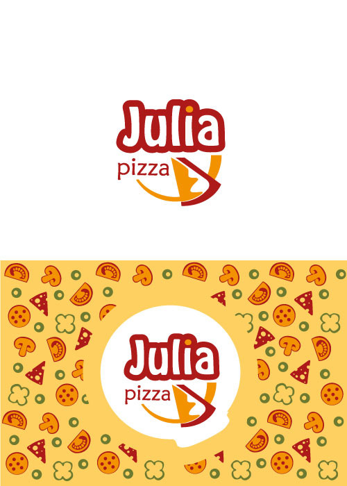 Предлагаю Вам логотип для пиццерии в традициях фаст-фут (без лишних деталей, но яркий контрастный и легко запоминающийся). Подойдет ли подпись «pizza» или Вы все-таки хотите «кафе-пиццерия»? - Логотип, фирменный стиль кафе-пиццерии "JULIA"