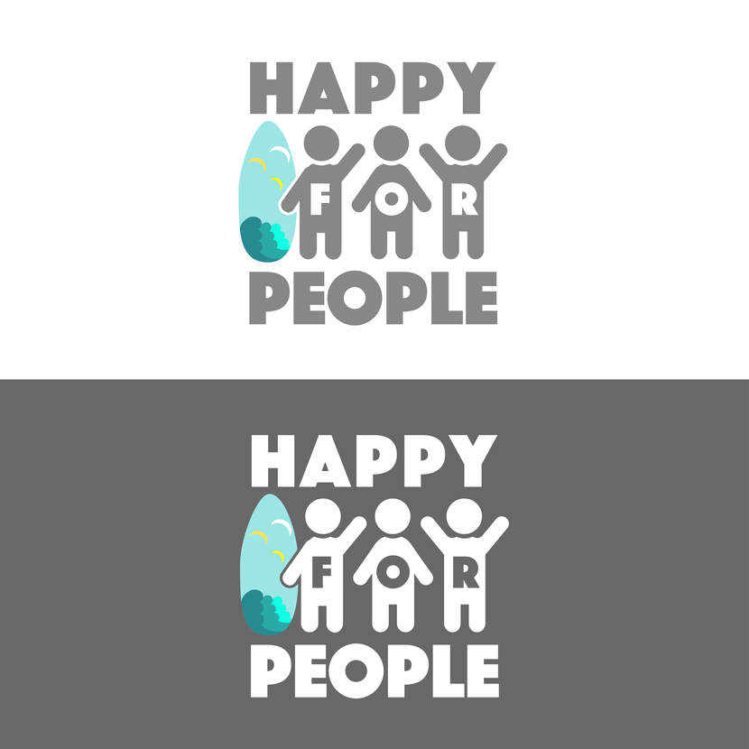 Добавила счастливых людей, а элементы первоначального лого перенесла на серф. Подобрала более читаемый шрифт. Цифру 4 в данном логотипе иллюстрировать дополнительно было бы лишним и информационно и визуально перегрузило бы картинку, поэтому использовала вариант вписанный в человечков. - Разработать логотип для компании Happy4people (Happy for people)
