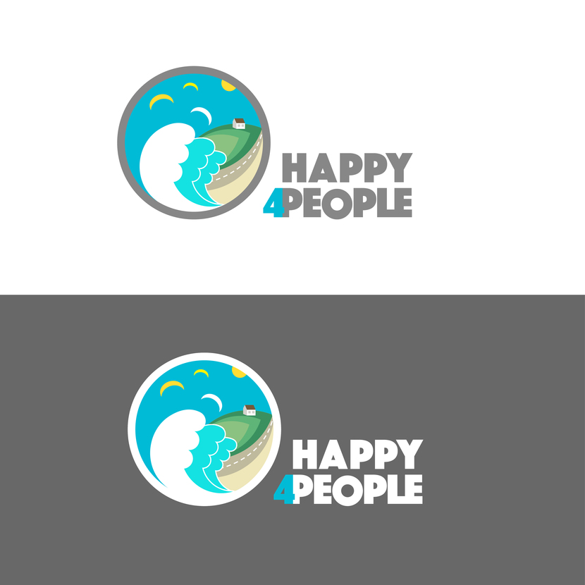 Более детальный логотип, из которого видно, что сфера деятельности вашей компании включает в себя множество услуг по организации путешествий, а не только развлечения на воде. - Разработать логотип для компании Happy4people (Happy for people)