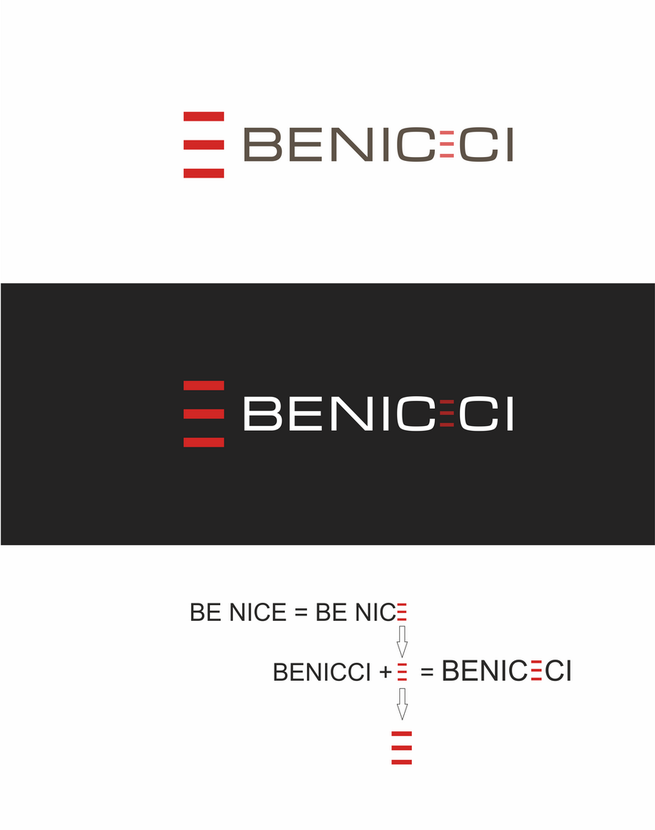 Вар. 2
be nice - быть хорошим (англ.).
У англоязычных клиентов подсознательно будет возникать ассоциация с «be nice»,  т.о. будут возникать положительные эмоции при виде логотипа и ассоциация компании с хорошим, качественным продуктом. - Создание логотипа для итальянского бренда Benicci