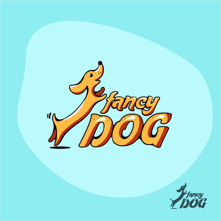 Отличный контраст холодного и теплого!!! - Разработка логотипа для сети кафе формата стрит-фуд "FANCY DOG", основа меню - хотдоги.