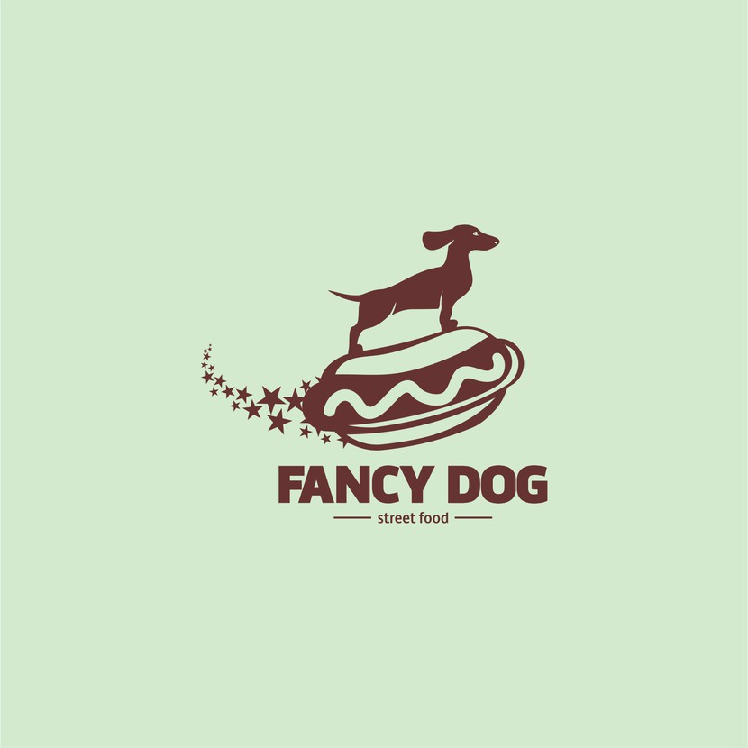 Более реалистичная версия таксы на хот-доге) - Разработка логотипа для сети кафе формата стрит-фуд "FANCY DOG", основа меню - хотдоги.