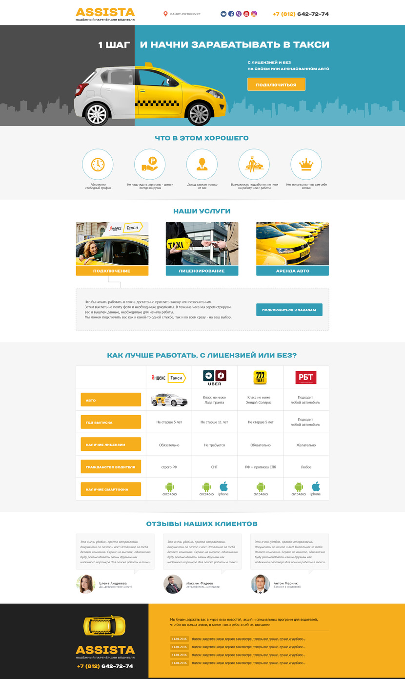 Дизайн сайта по превращению автомобилистов в водителей такси