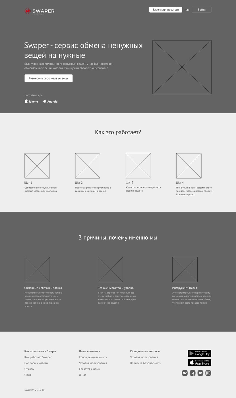 Добрый день! Предлагаю начать с прототипов, как Вам? Буду рада услышать комментарии! - Дизайн сайта для сервиса SWAPER