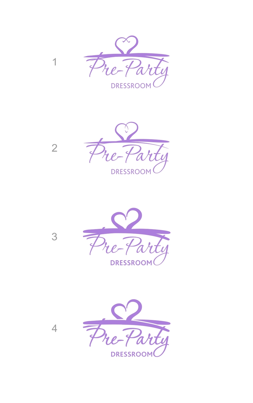 Вариации логотипа, в которых еще больше угадываются и "плечики", и стилизованные формы лебедей, а также форма сердца, которая теперь больше похожа на лиф вечернего платья. Логотип для сервиса аренды платьев Pre-Party DressRoom