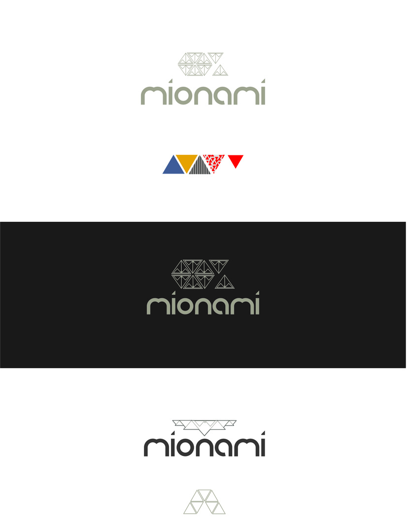 На создание этой концепции меня вдохновили великолепные оригами из  ткани Issey Miyake. Треугольный модуль может быть использован во множестве комбинаций,также при разработке фирменного стиля. - Необходимо разработать логотип для молодого бренда одежды MIONAMI