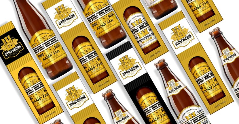 Внешний вид продукции
в бело-желтой гамме - Концепция этикетки для пива, пивных и безалкогольных напитков. Стеклянная бутылка 0.5л