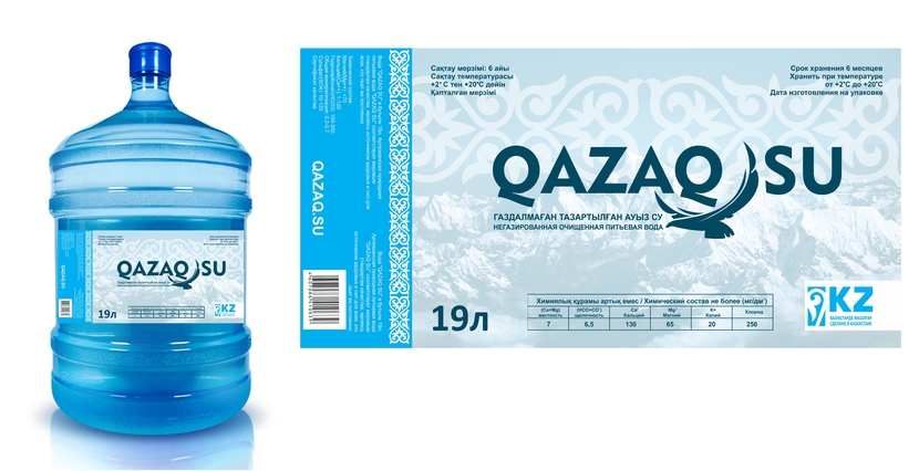 В двух цветах С и К - этикетка воды Qazaq Su
