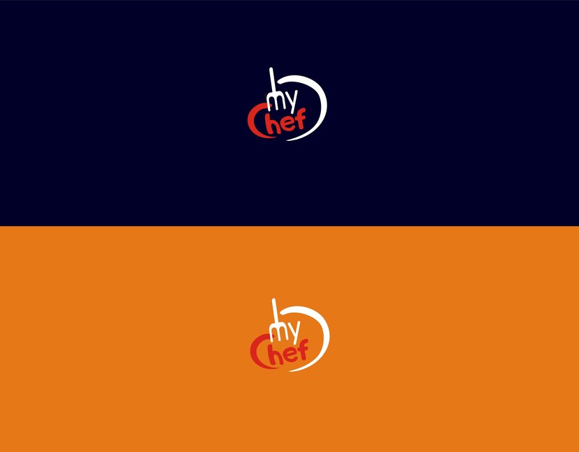 Концепция данного варианта логотипа заключается в соединении кулинаров и клиентов в форму, похожую на сердце. "Chef" красного цвета, напоминающий образ соуса в своем написании, символизирует пользователей - поваров, "my" - потребителя с вилкой. - Логотип для маркетплейса домашней еды Mychef