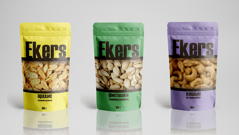 Ekers - Дизайн упаковки солёных орехов/снэков