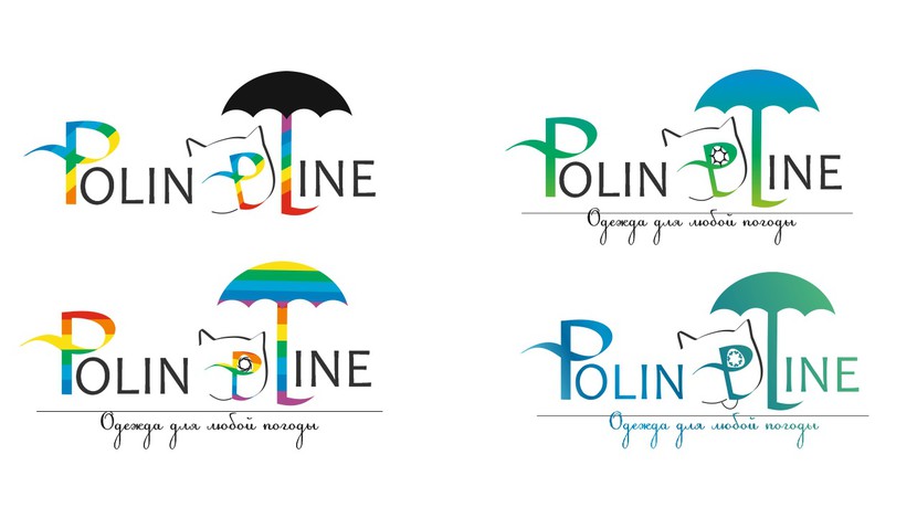 Варианты с PL-котиком и буквой L слова Line, стилизованной под раскрытый над ним зонтик, что символизирует защиту от непогоды. Слоганы здесь и ранее - чисто для примера, можно заменить на любой другой или убрать - Логотип для производителя одежды Рolin Line