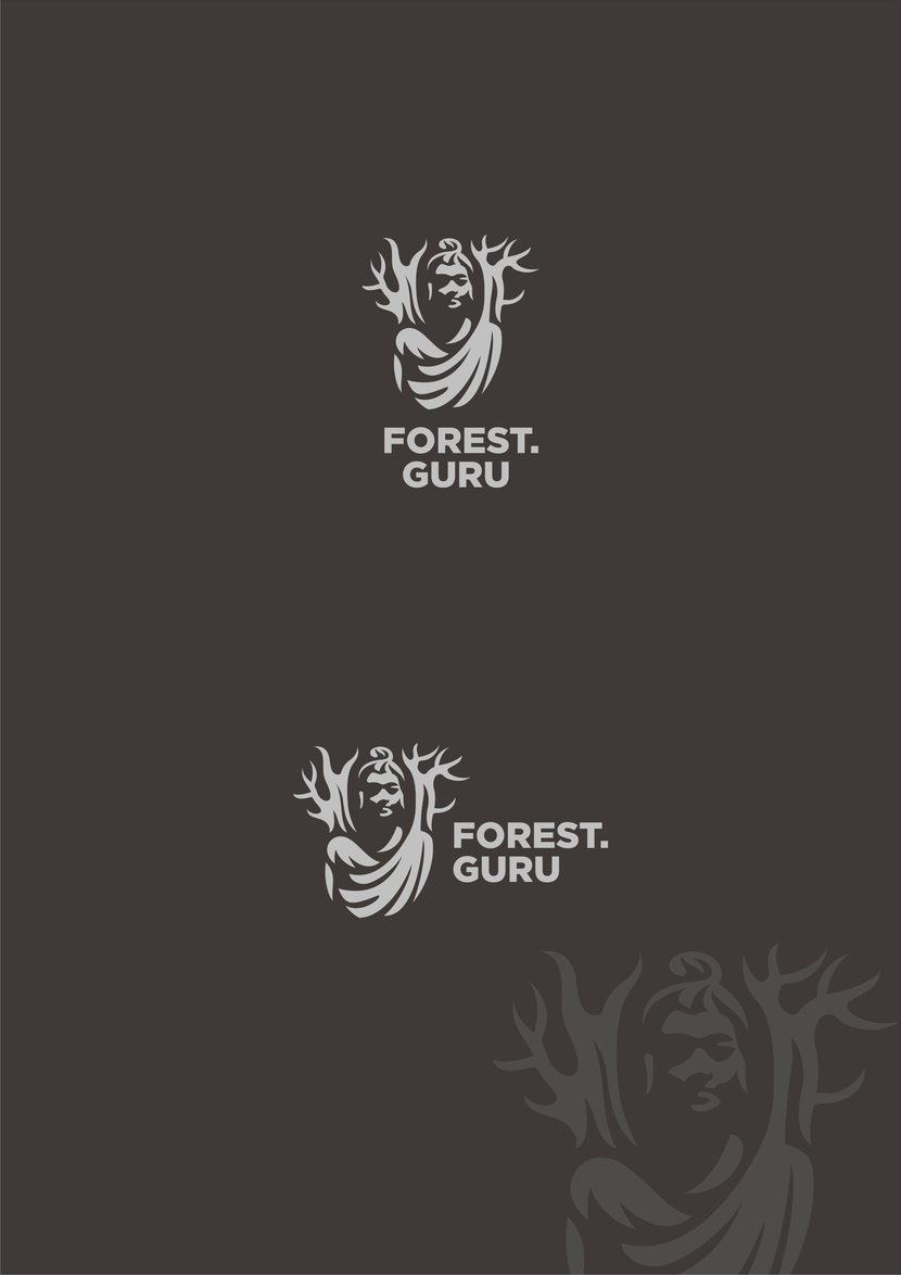 Гуру + текстура дерева; дух леса, душа дерева, которая воплощена в оригинальной мебели - Разработка логотипа для forest.guru