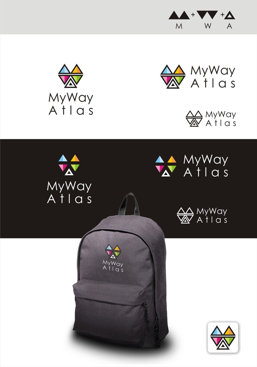 Треугольники знака логотипа стилизовано символизируют заглавные буквы MWA. Разноцветные треугольники собраны в одну композицию (своеобразный пазл), что указывает на различные направления (услуги) на одном сервисе (С нами всё сложится!). В случаях  применения монохрома, логотип в один цвет тоже смотрится отлично. - Разработка логотипа для MyWayAtlas