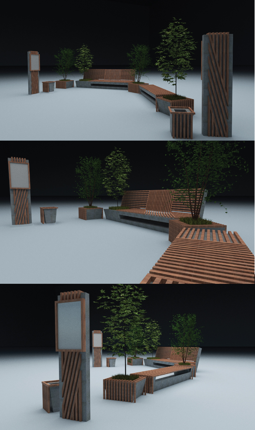 Разработка эскизов-идей (обычные не 3D) для малых архитектурных форм (скамья, парковый диван, урна, указатель, информационный стенд)  -  автор Артур Гайнутдинов