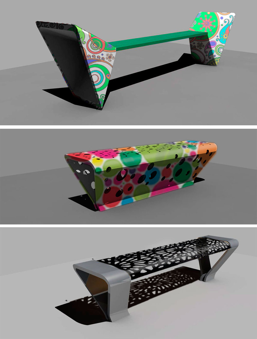 цветовые  вариации - Разработка эскизов-идей (обычные не 3D) для малых архитектурных форм (скамья, парковый диван, урна, указатель, информационный стенд)