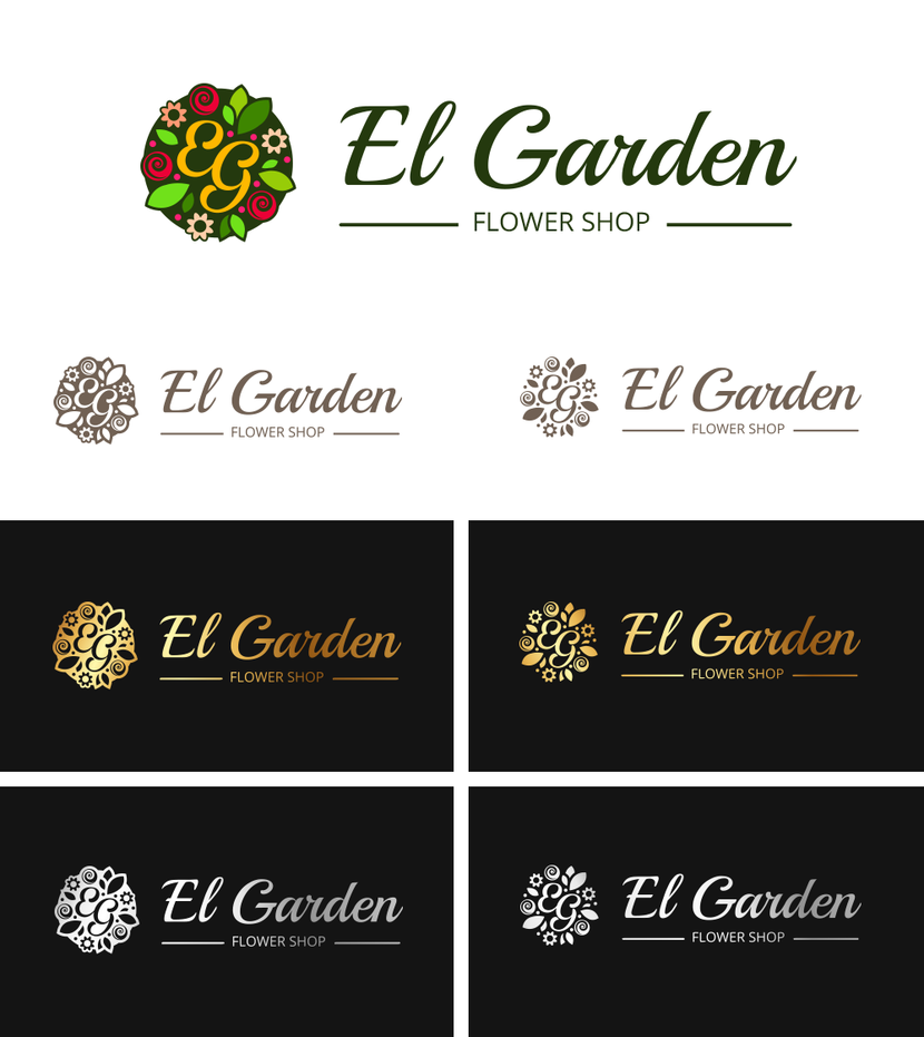 1. Новый шрифт, графический элемент со старыми символами. - Разработка логотипа для сети Цветочных Бутиков El Garden