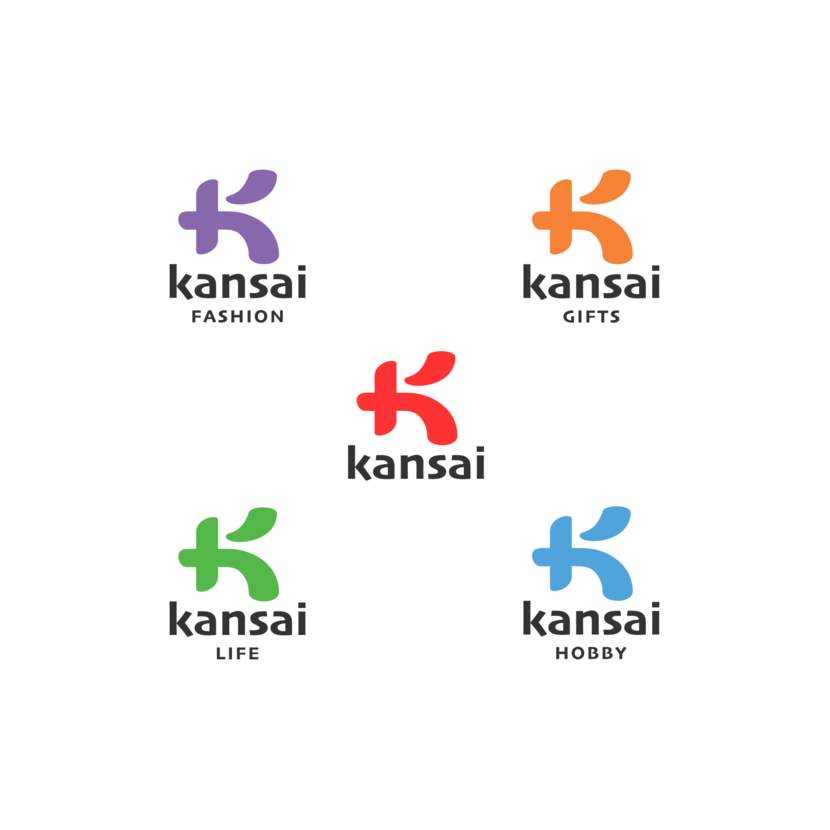 разделение по цвету и один знак для всех направлений - конкурс на разработку дизайна логотипа и фирменного стиля бренда KANSAI для магазинов крупных форматов