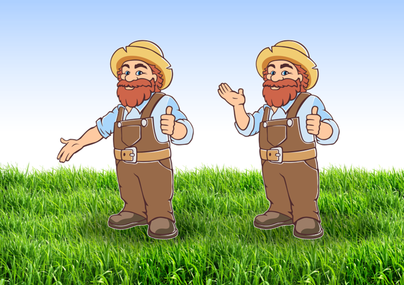 Оба фермера для демонстрации товара. - Фирменный бренд-герой по аналогии с мультипликационным персонажем