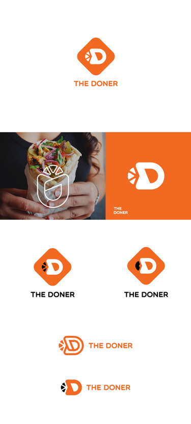 Знак - это стилизованная под завернутую шаурму буква D - Логотип для кафе быстрого питания