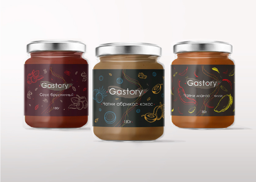+ - Разработать логотип для TM "gastory" и айдентику ( этикетки ) для соусов