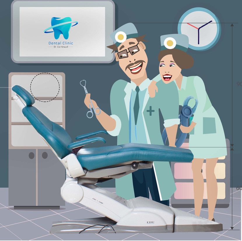 Макет персонажей + задний план - Фотозона-прикол для стоматологии - макет задника и плоская фигура нарисованного крейзи стоматолога