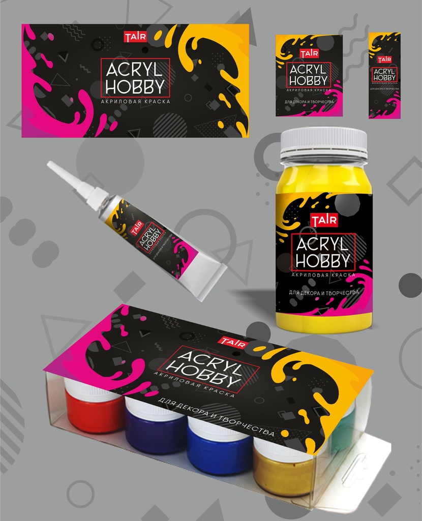 Акрил хобби - Концепция для упаковки акриловых красок (банка, коробка, туба) «Акрил-Хобби»